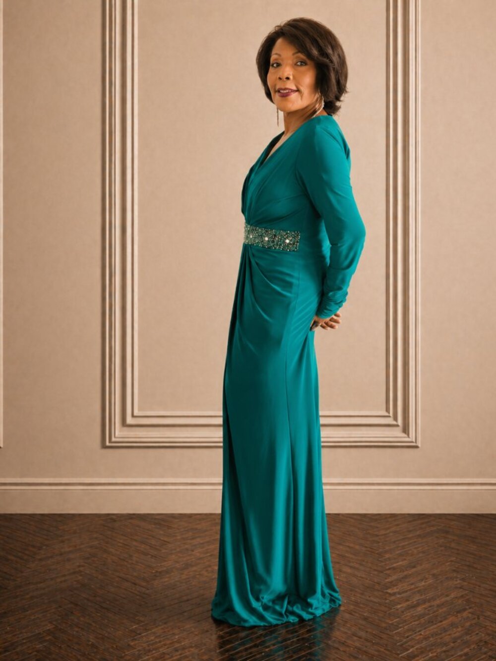 Long Sleeve Fitted Evening Dress Green